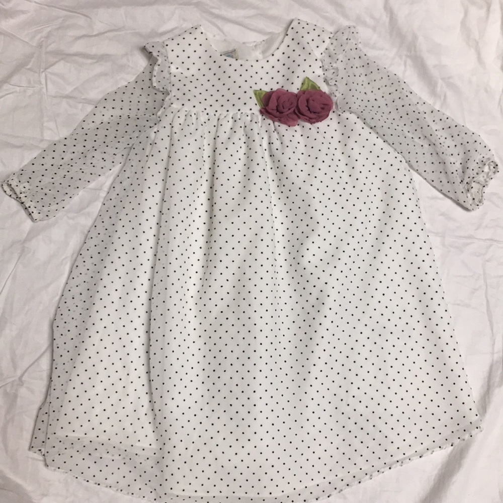 4T Off white and navy blue dots dress.